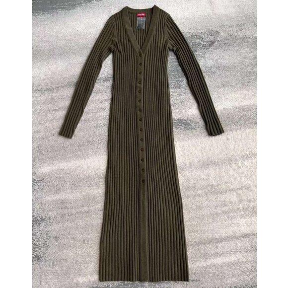 NWT STAUD Shoko Cashmere Knit Sweater Midi Dress XSmall/Medium Dark Olive - Picture 6 of 8